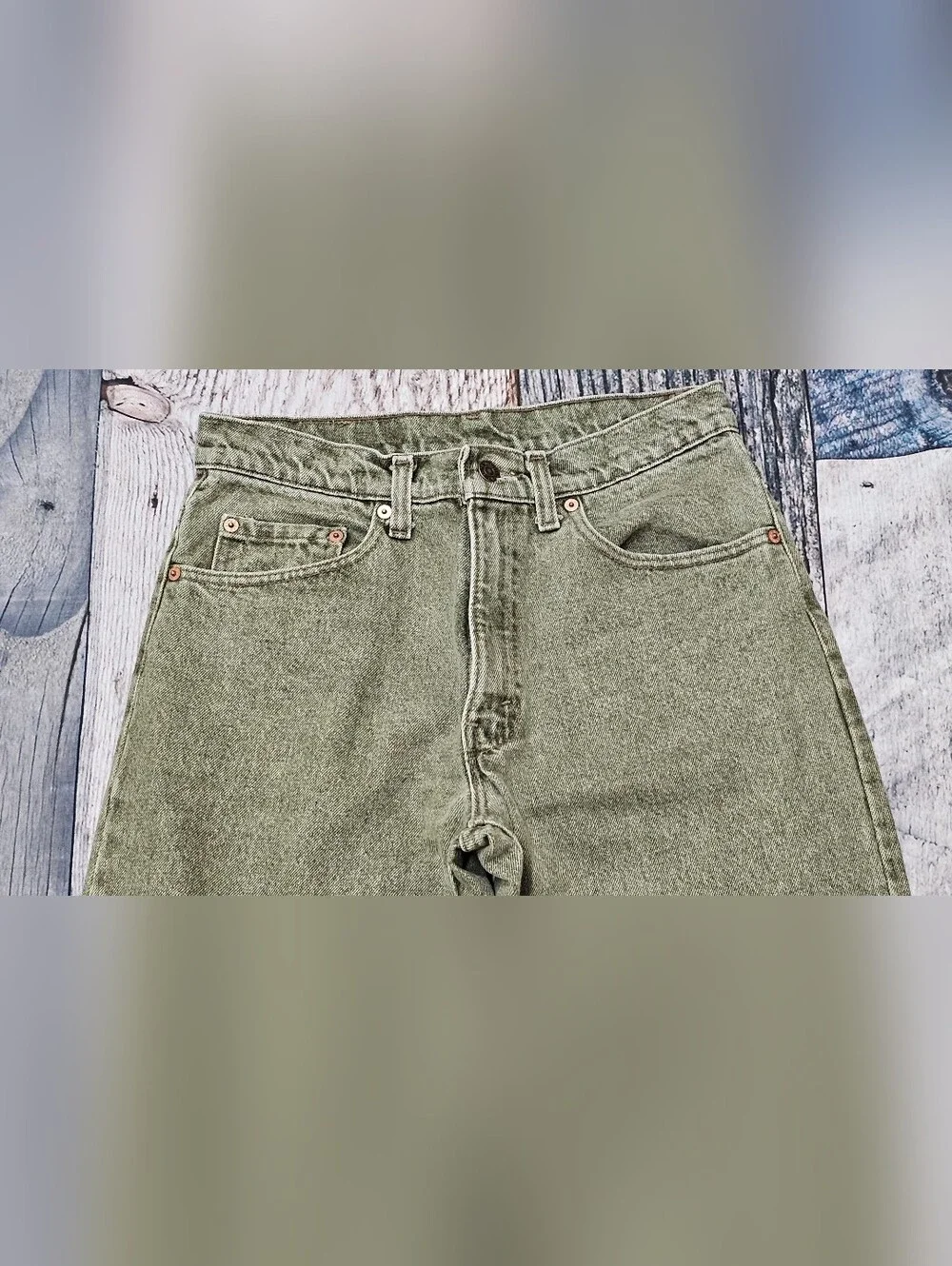 Vintage Levi's 90s Made In USA 550 Green Acid Wash Tapered Slim Jeans Size 31x34